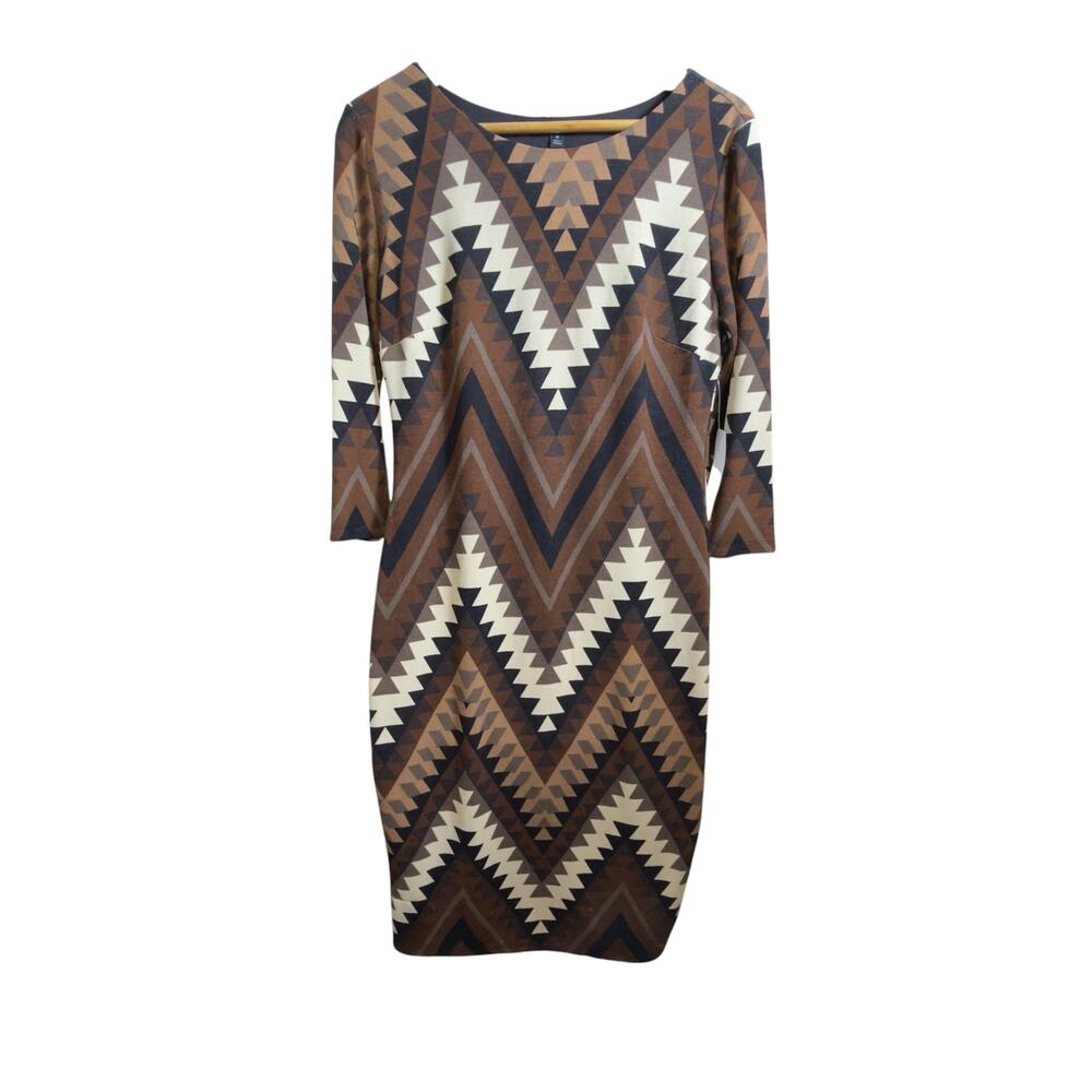 NWT Sami & Jo Long Sleeve Midi Dress Geometric Brown